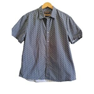 Michael Kors Men's XL PRE-OWNED‎ BLUE w/White Dots Button up Shirt Short Sleeves
